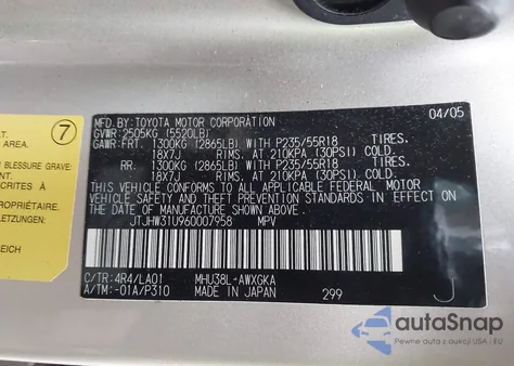 2006 Lexus Rx 400H from USA, damaged, VIN JTJHW31U960007958